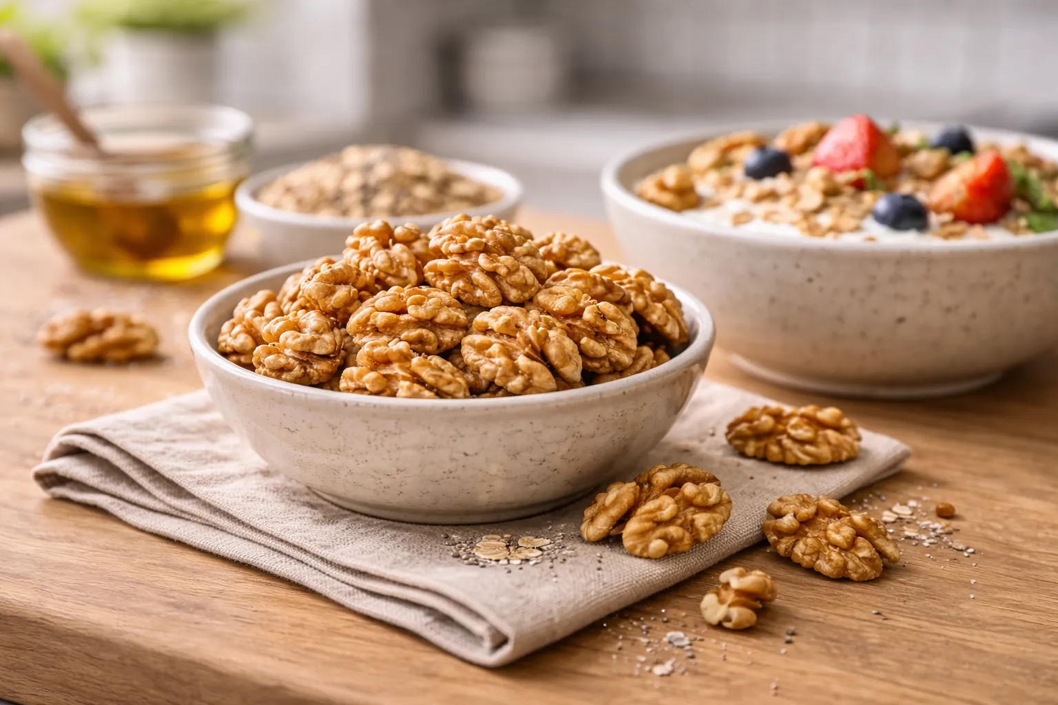 Ceviz: 8 yarım cevizde 4 g omega-3 ve 4 g protein