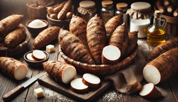 Manioc : 160 kcal & 20 mg vit C/100 g