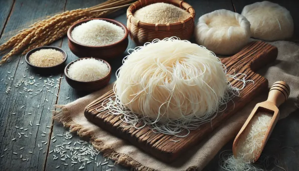 Macarrão de arroz (vermicelli): 364 kcal & 82 g carb./100 g seco