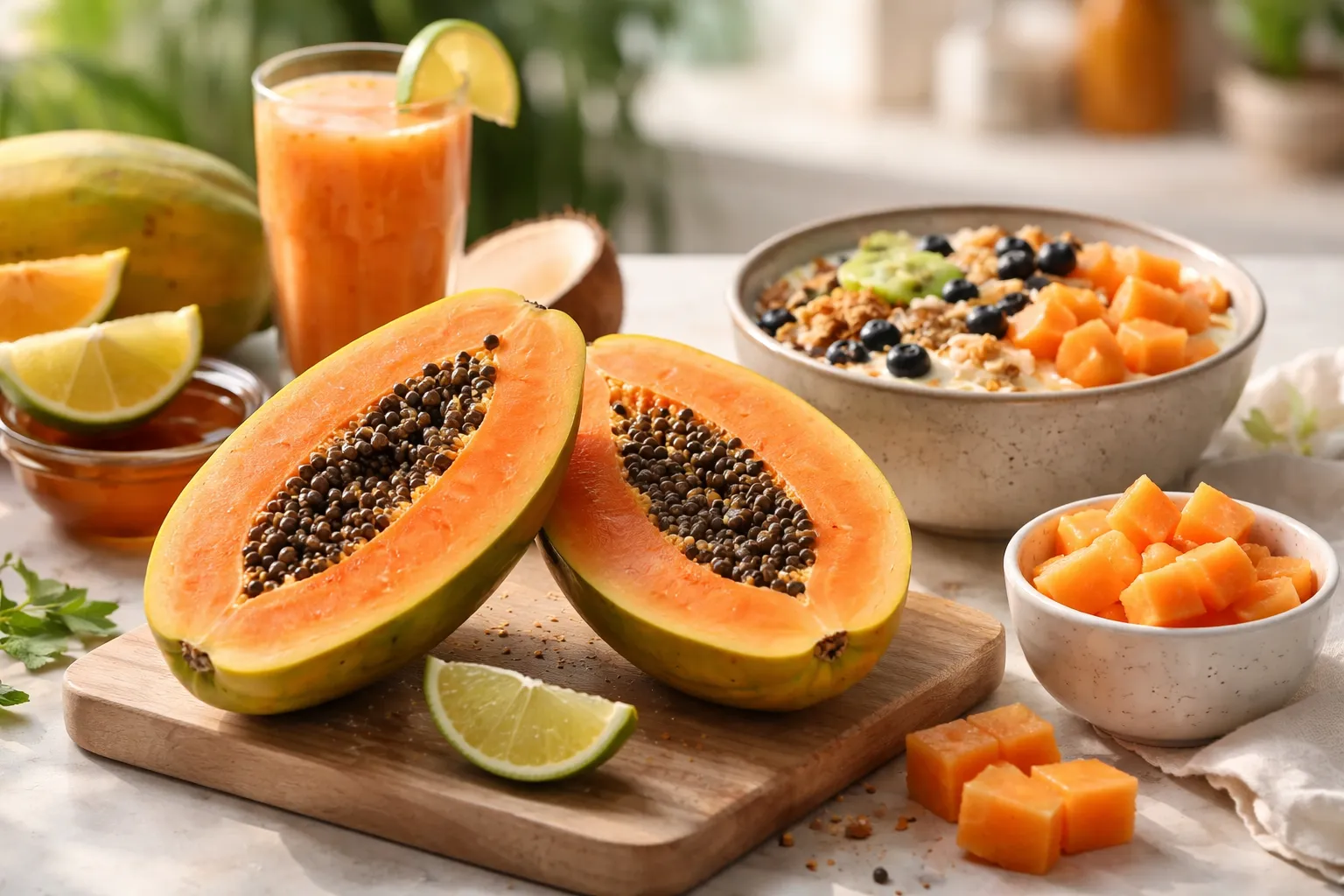 Papaya: Tropical Orange Fruit Rich in Vitamin C, Provitamin A Carotenoids, Fiber & Digestive Enzymes