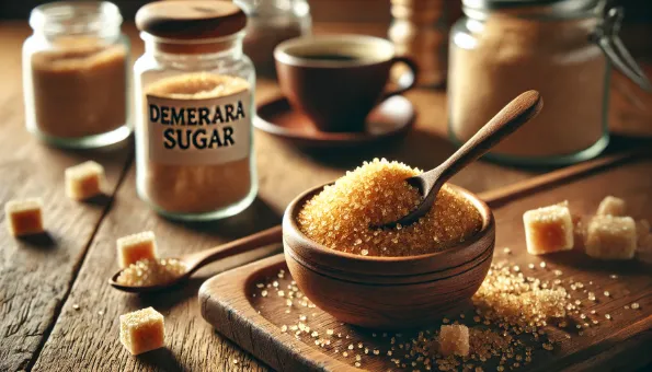 سكر ديميرارا: حبيبات بنية مقرمشة بطعم كراميل خفيف