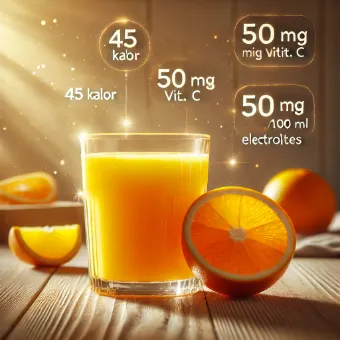 Orange Juice: 45 kcal, 50 mg Vitamin C & Natural Electrolytes per 100 ml