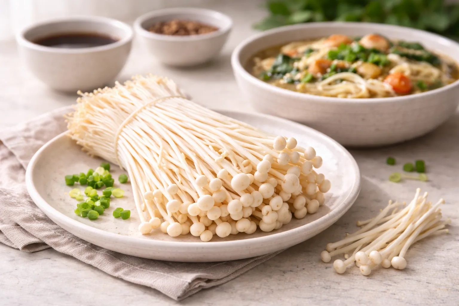 Enoki Mushrooms: Delicate, Low-Calorie Mushrooms Rich in Fiber and B Vitamins