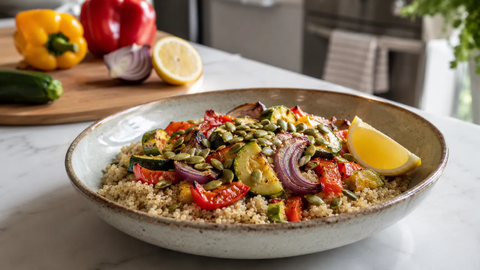 Quinoa Bowl with Roasted Vegetables and Lemon (Meal Prep Lunch)