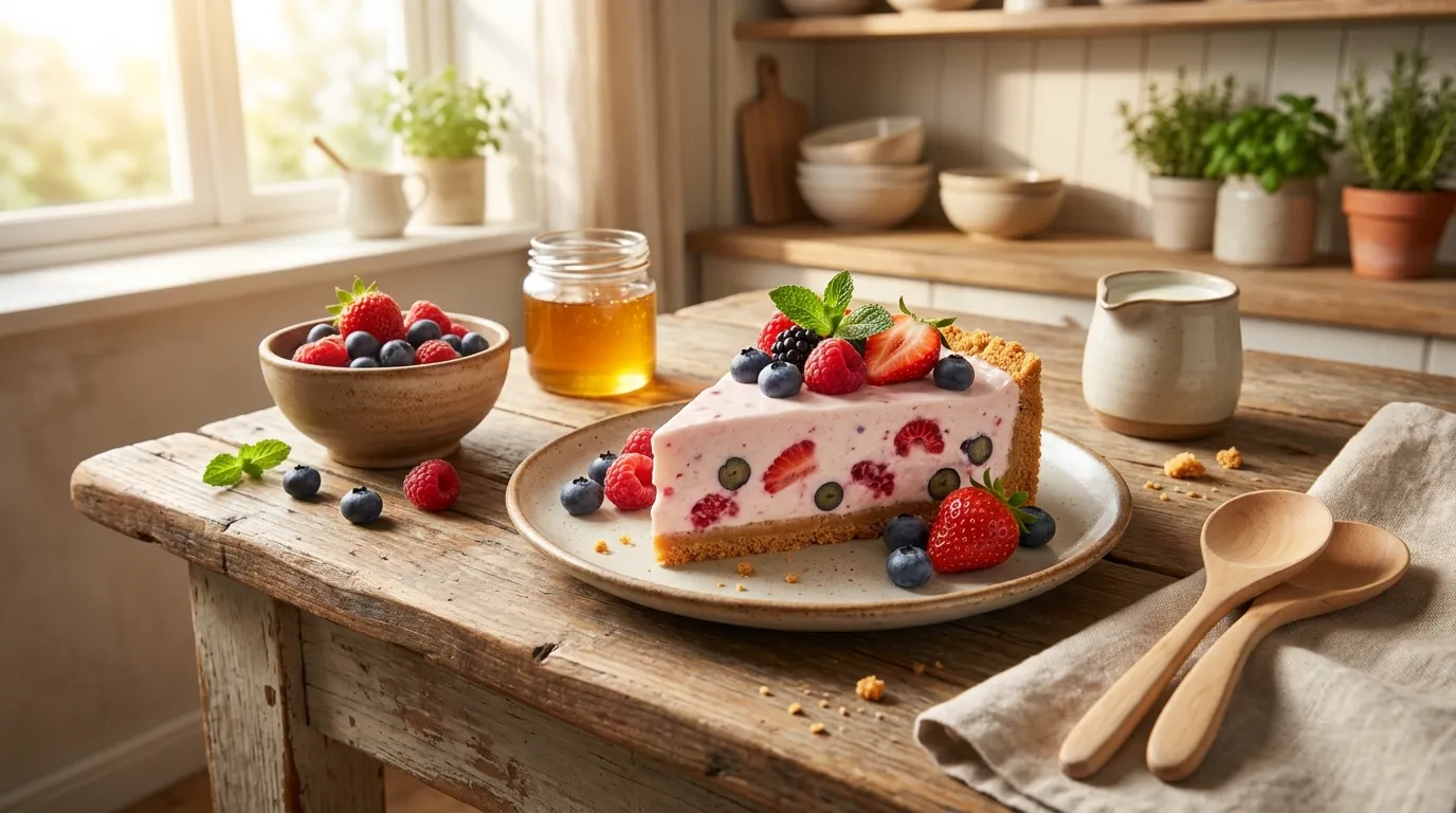 No-Bake Fruit Yogurt Cake with Berries