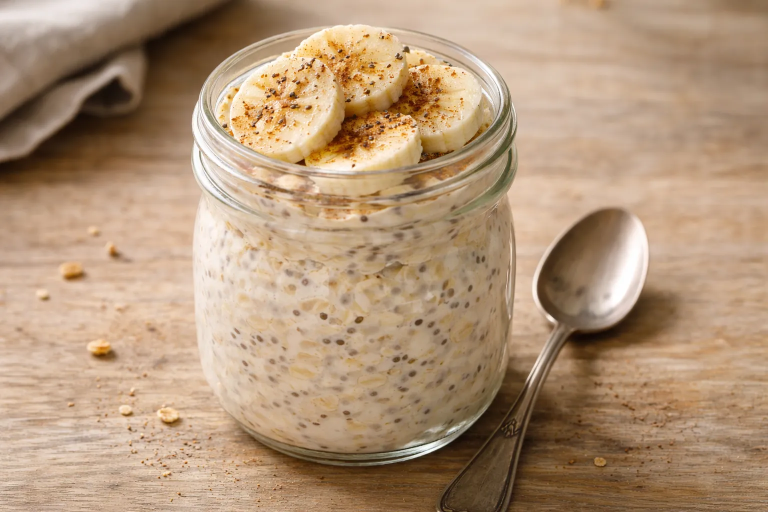 Overnight oats sa bananom i chia sjemenkama (visoki proteini, no-cook)