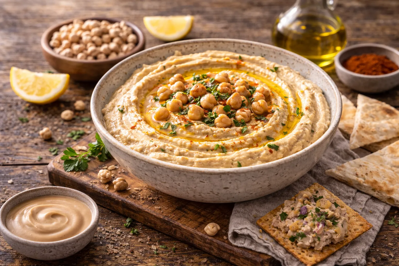 Hummus sa limunom i maslinovim uljem (10 minuta)