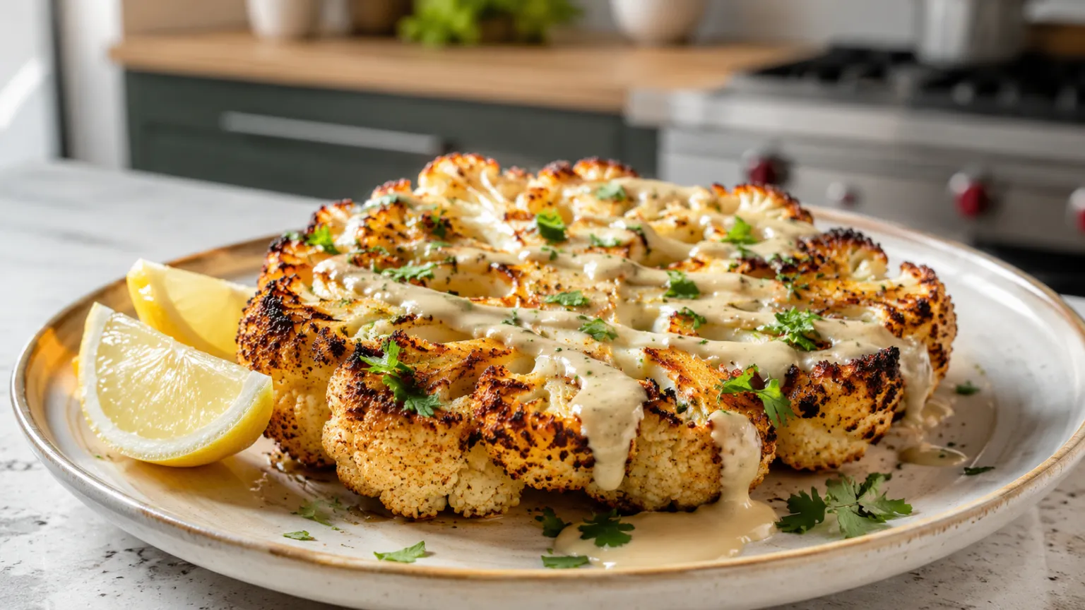 Roasted Cauliflower Steak with Lemon-Tahini Sauce
