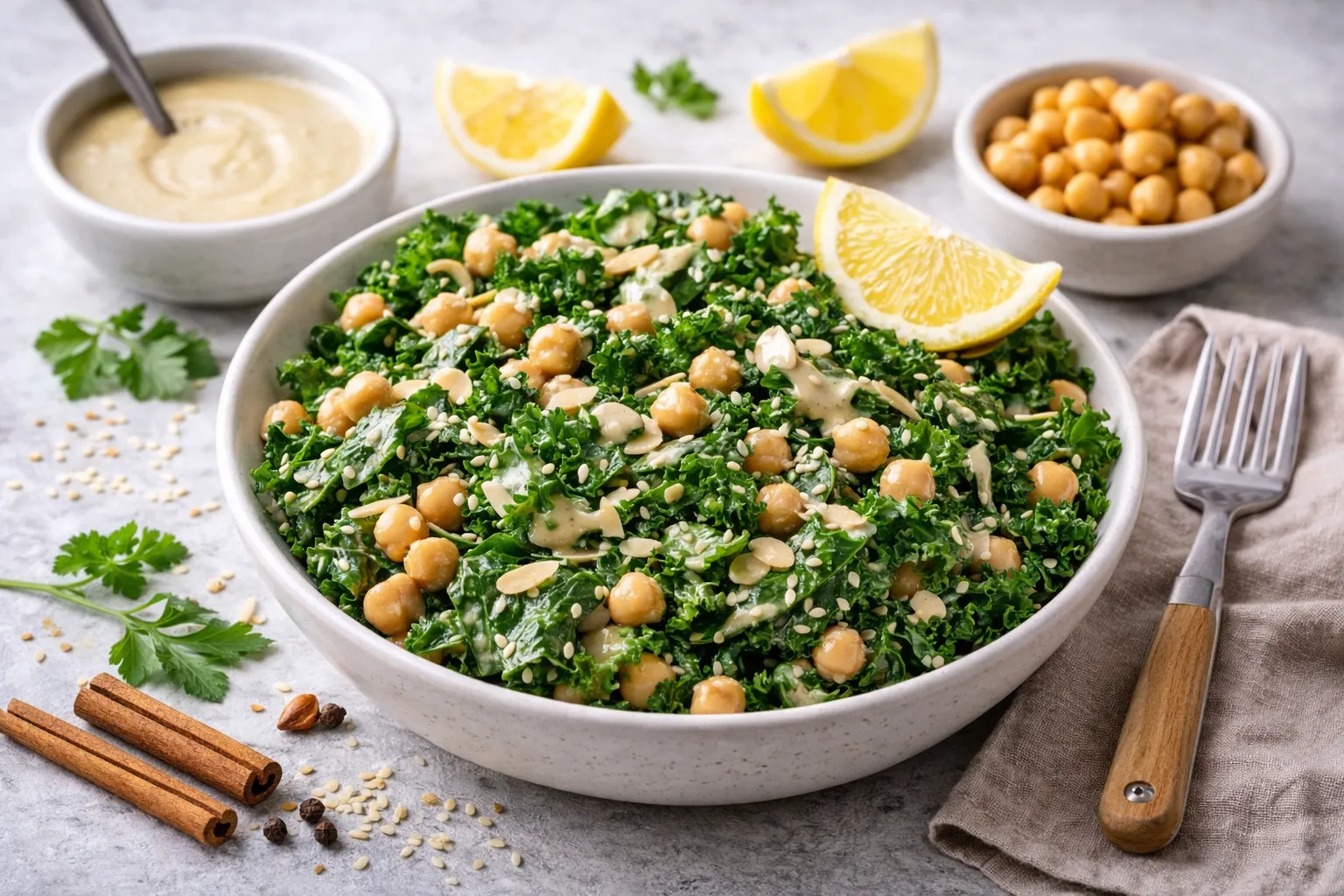 Salata od slanutka i kelja sa limun‑tahini preljevom (gut-friendly)