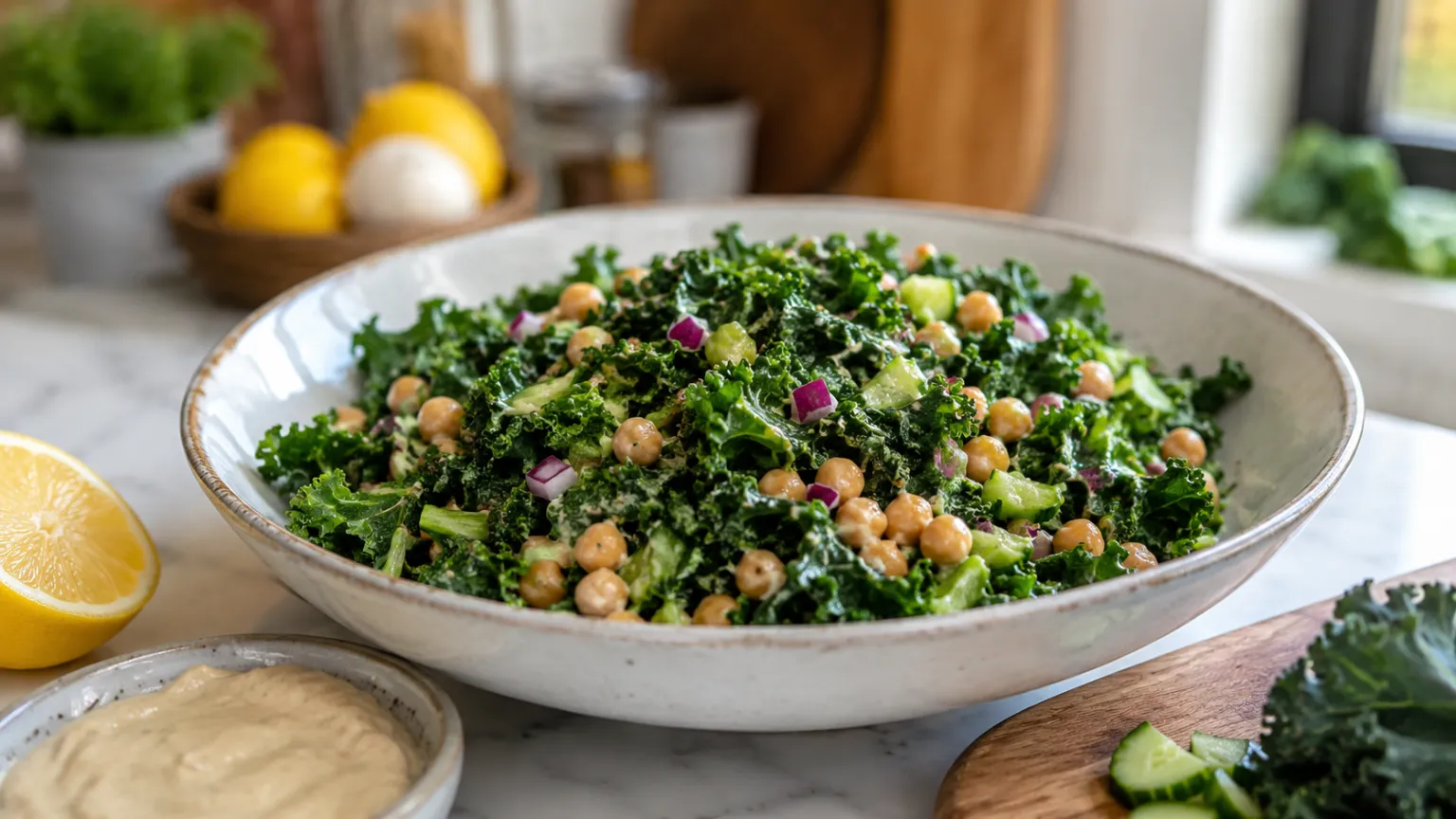 Chickpea & Kale Salad with Lemon Tahini Dressing (Gut-Friendly)