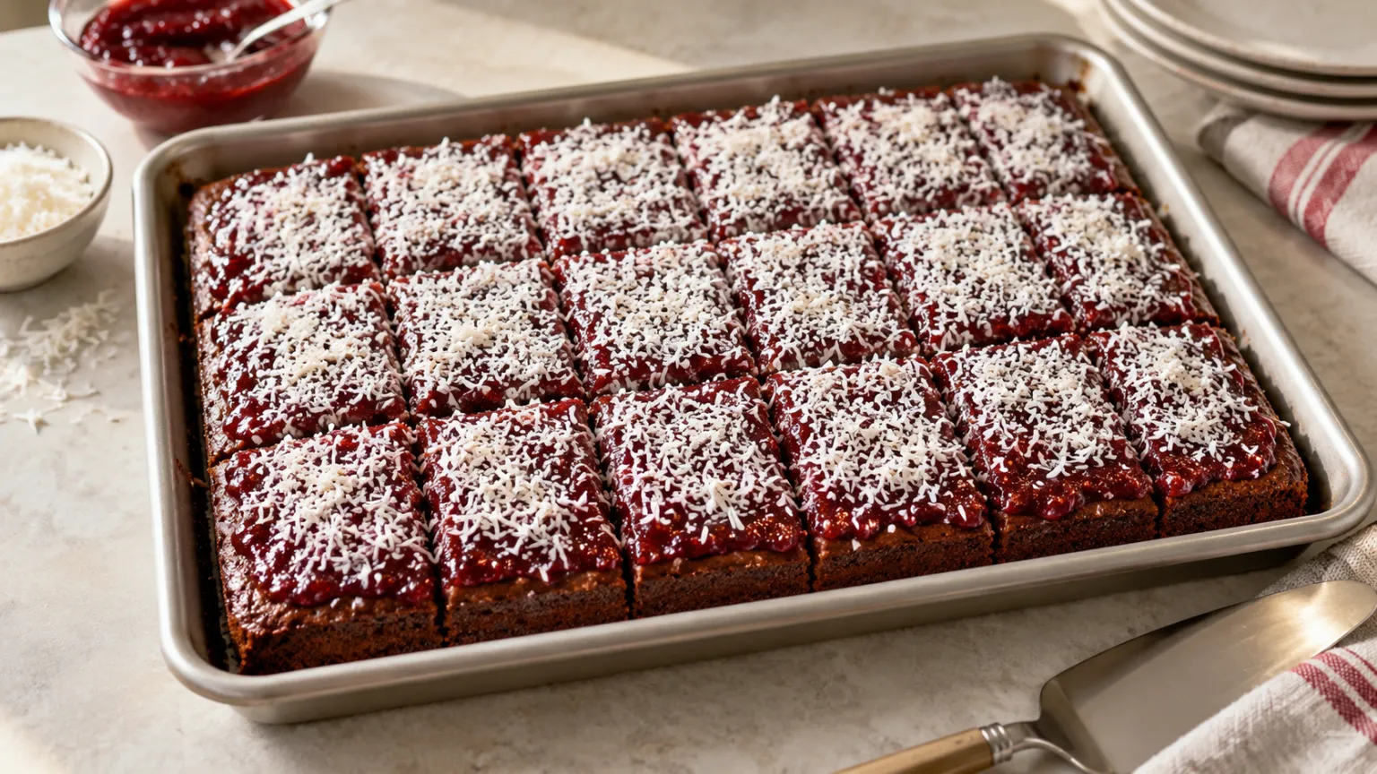 Easy Sheet-Pan Cake with Jam and Coconut