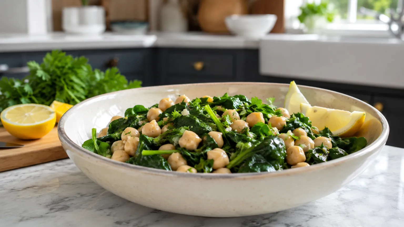 Chickpea & Spinach Lemon Salad (15 Minutes)