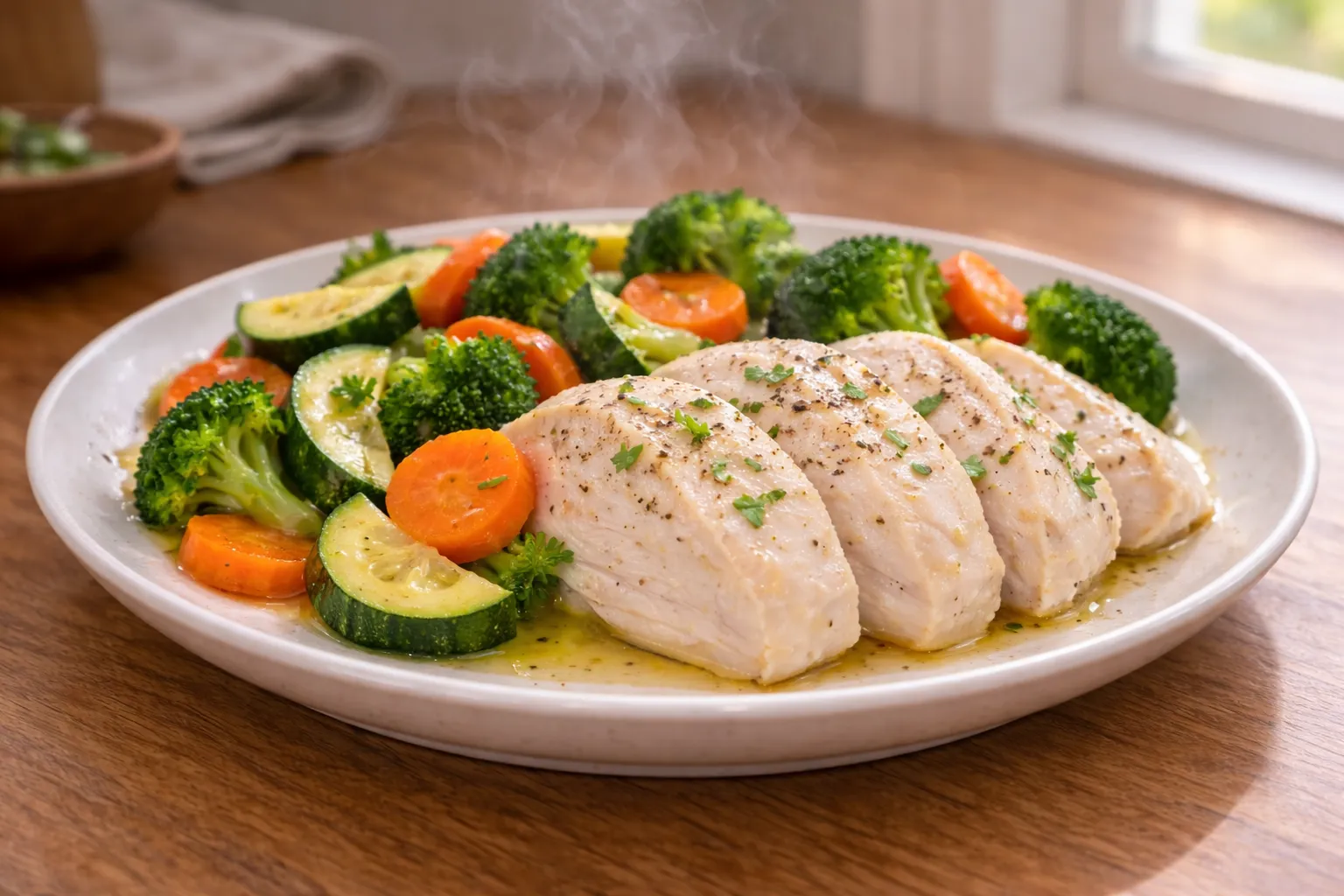 Pileća prsa na pari s povrćem