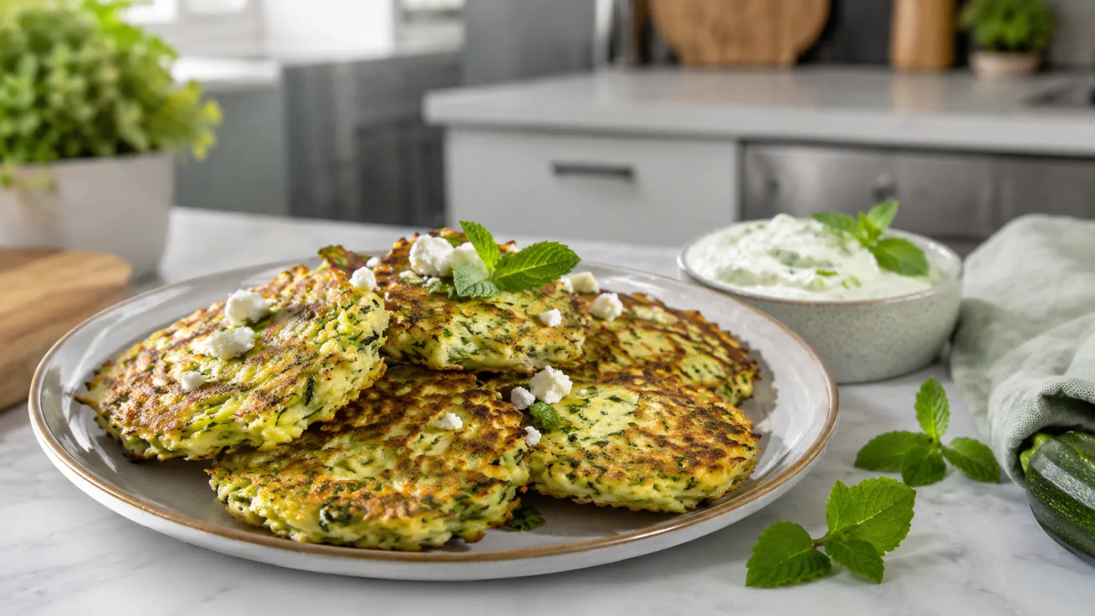 Keto Zucchini Fritters with Feta and Mint