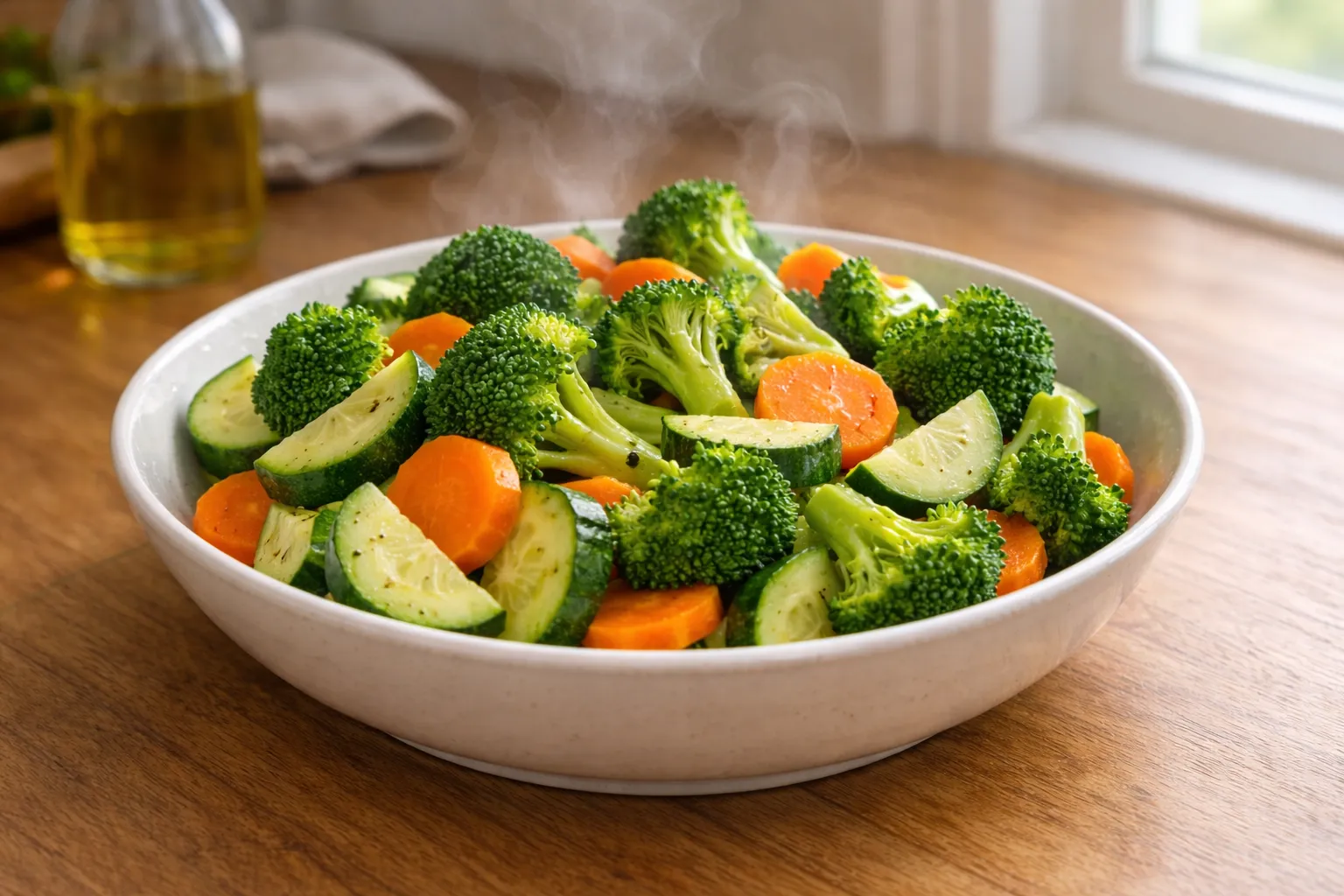 Gedämpftes Mischgemüse (Brokkoli, Karotte und Zucchini)