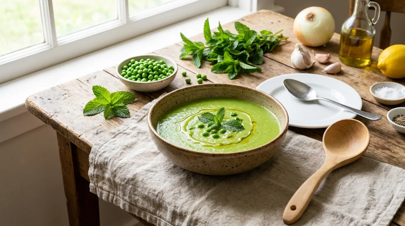 Schnelle Erbsen-Minz-Suppe für ein leichtes Mittagessen