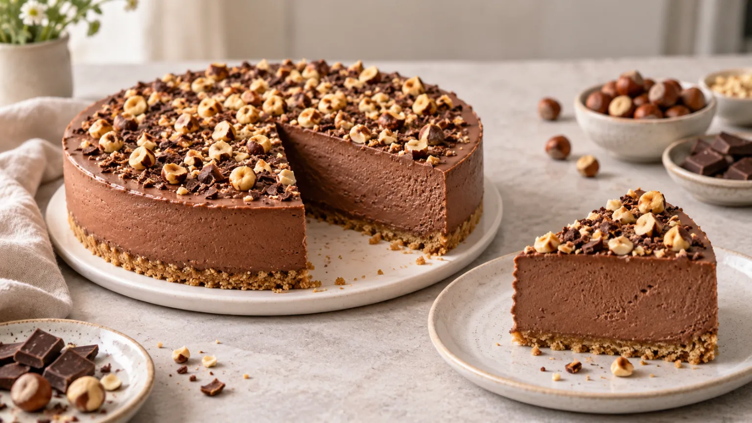 Creamy No-Bake Nutella-Style Hazelnut Chocolate Cake