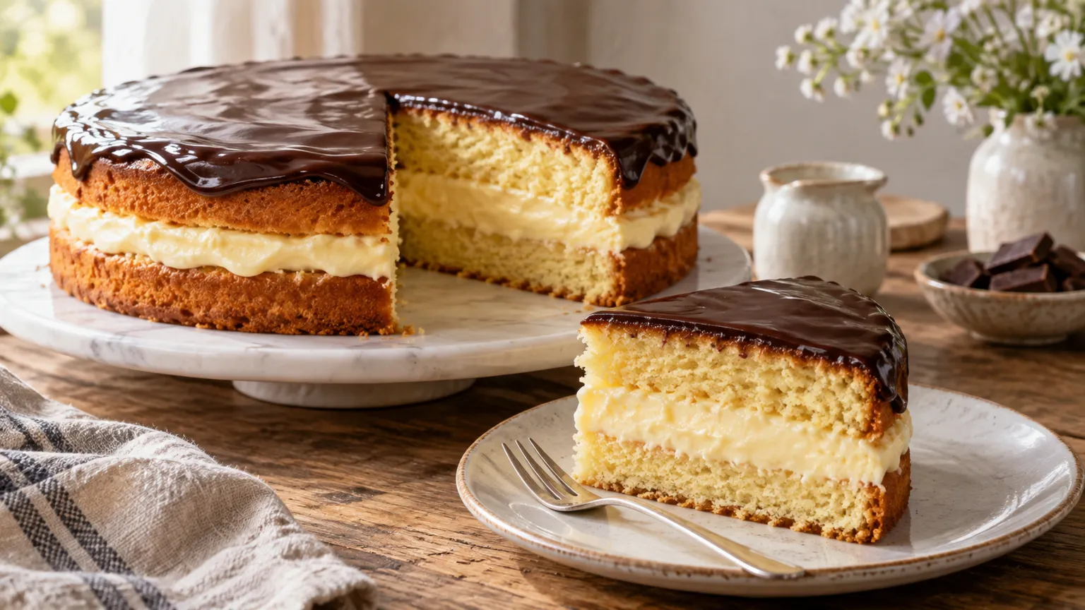 Sponge Cake with Pudding Cream Recipe – Traditional Layer Cake