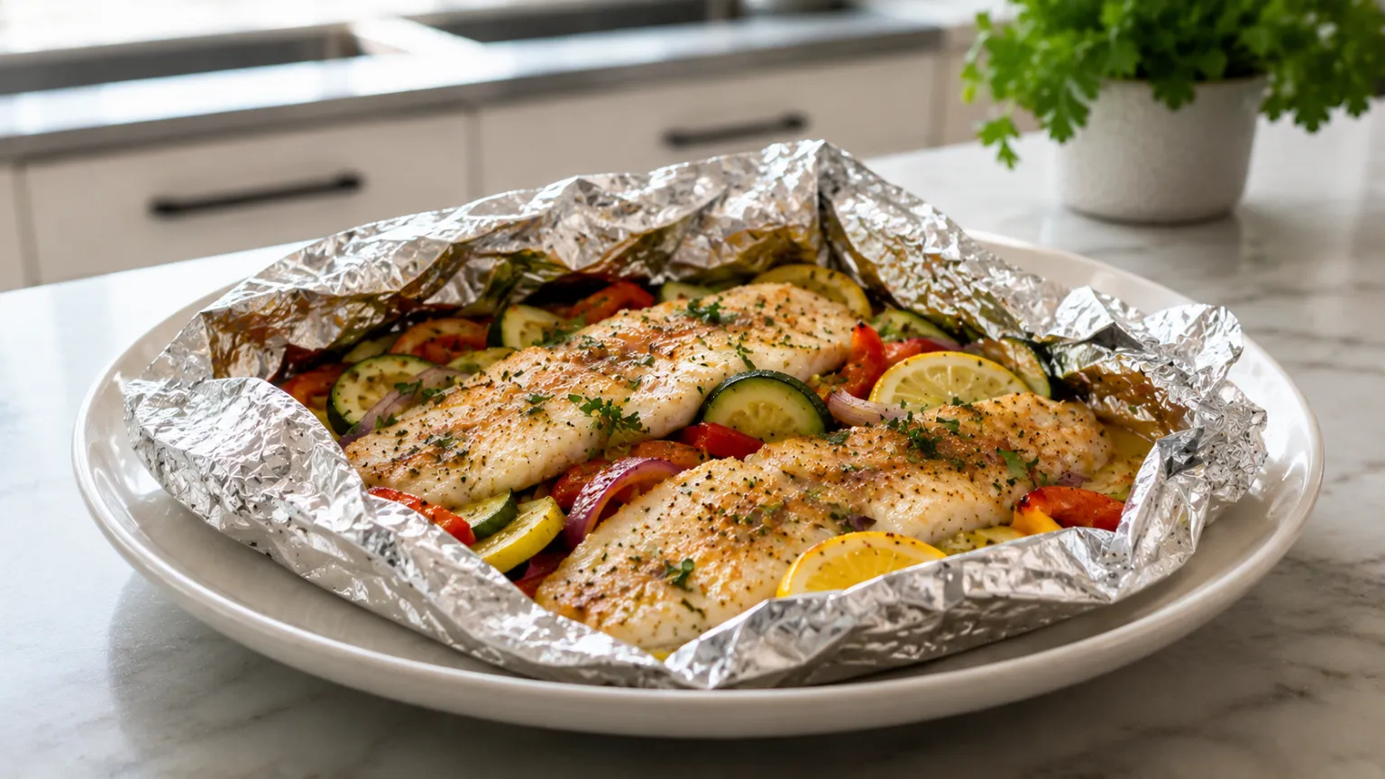 Fish Fillets with Vegetables in Foil