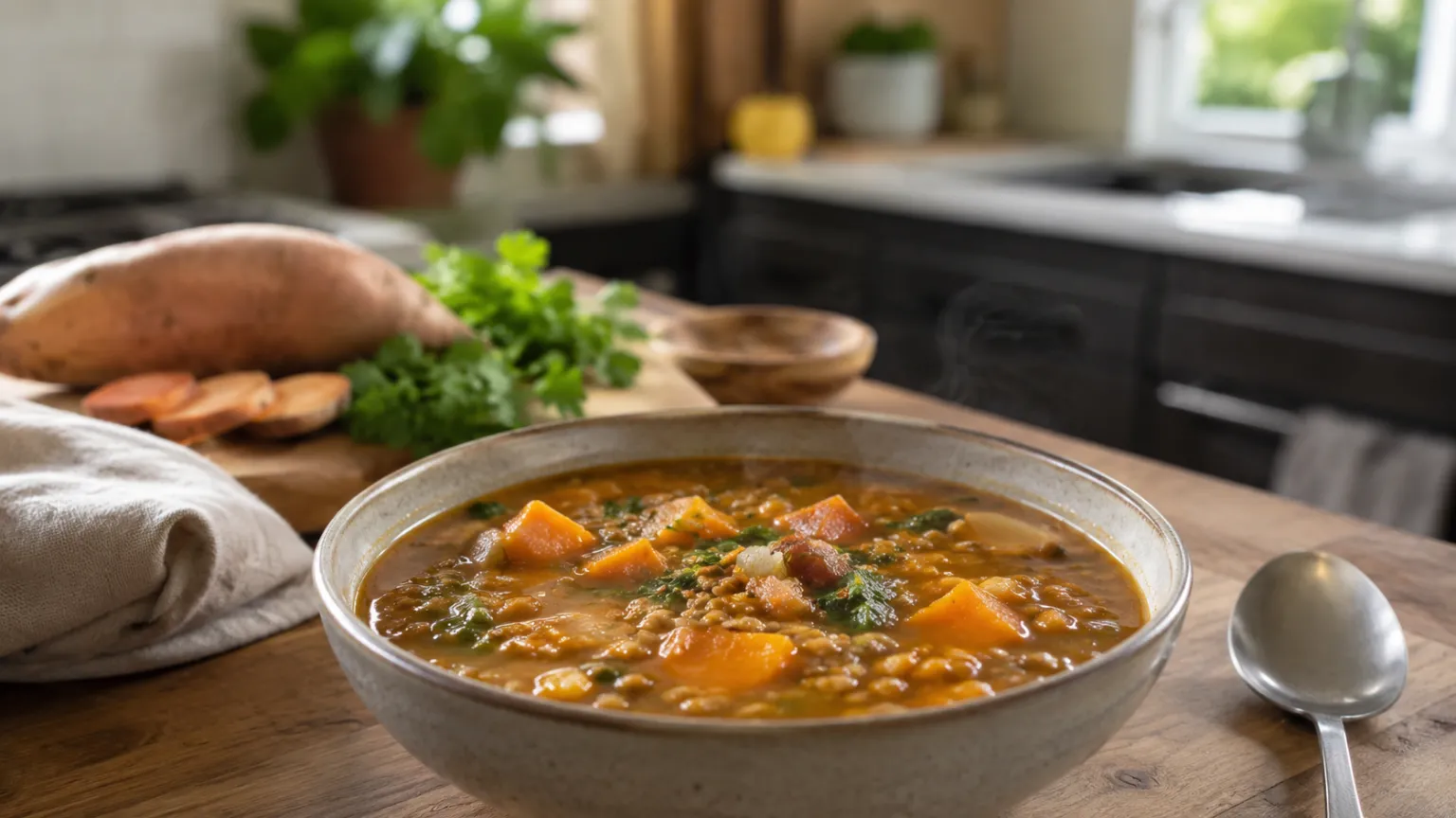 Vegan Sweet Potato & Lentil Soup