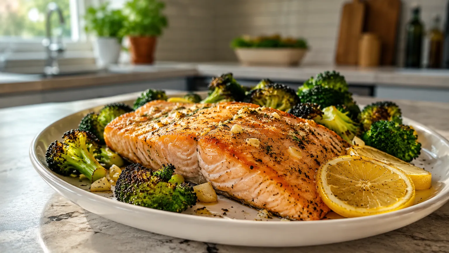 Baked Salmon & Broccoli with Lemon and Garlic (Omega-3 Dinner)