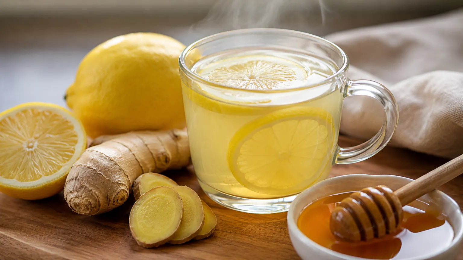 Warm Drink: Lemon + Ginger + Honey (10 Minutes)