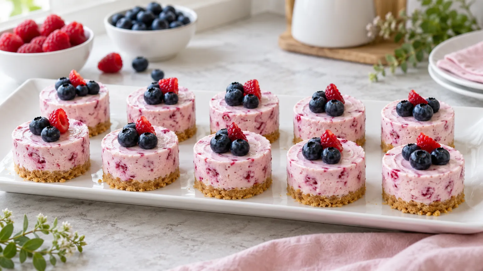 Mini No-Bake Berry Cheesecakes with Raspberries
