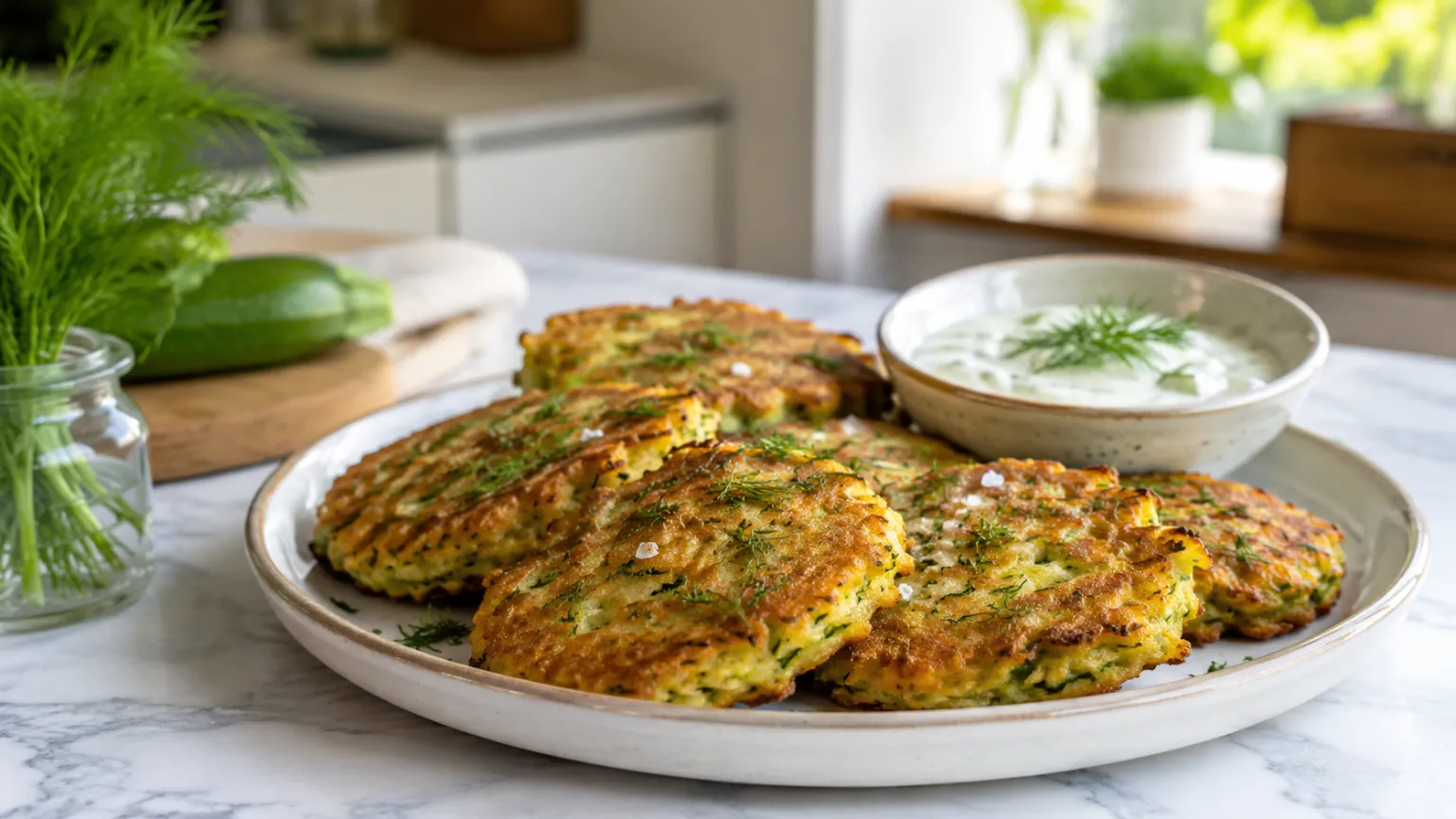 Vegetarian Zucchini Fritters with Yogurt Sauce