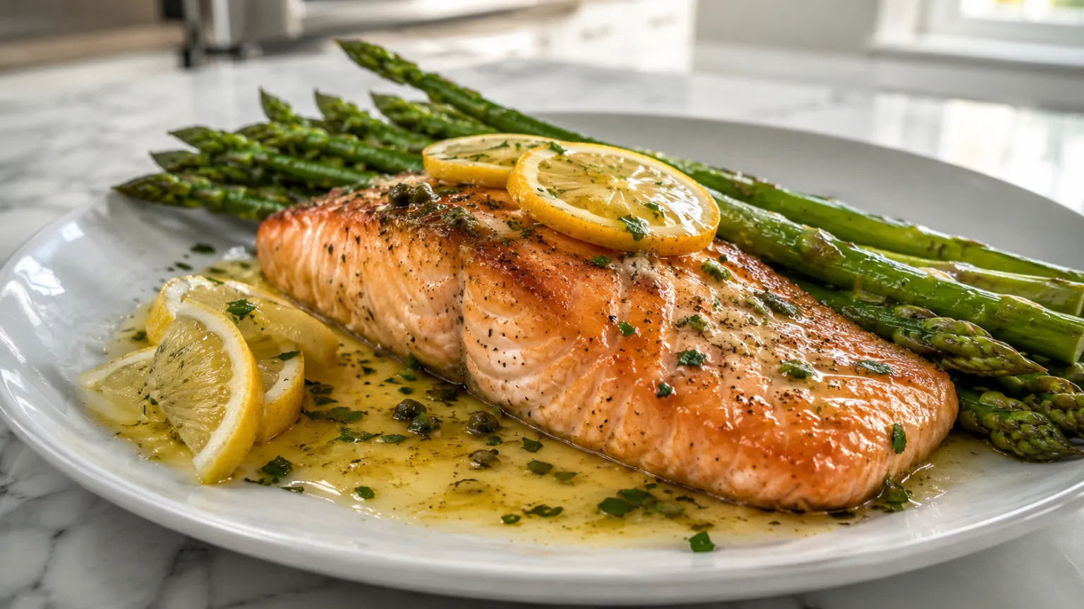 Keto Salmon with Asparagus and Lemon Butter Sauce