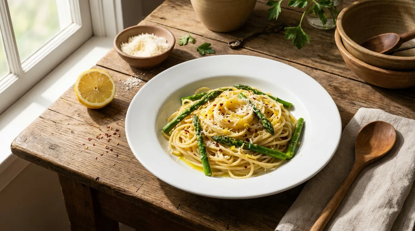 Schnelle Pasta mit Spargel und Zitrone für ein leichtes Abendessen