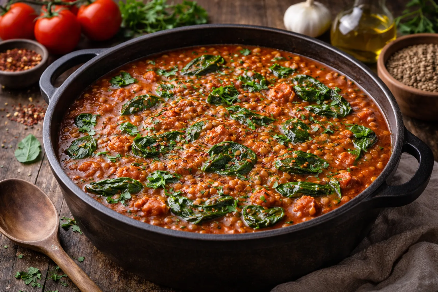 Lentil and Spinach Tomato Stew