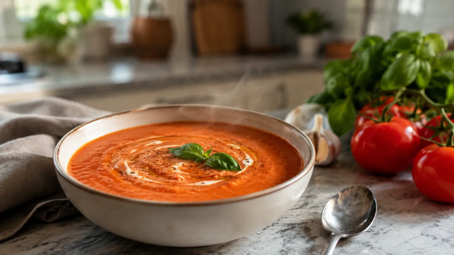 Zuppa Vegetariana di Pomodoro Arrosto e Basilico