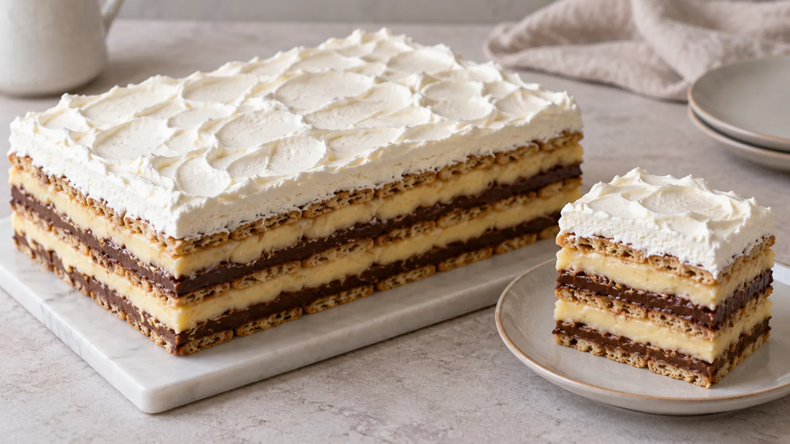 Creamy No-Bake Biscuit Cake with Vanilla and Chocolate