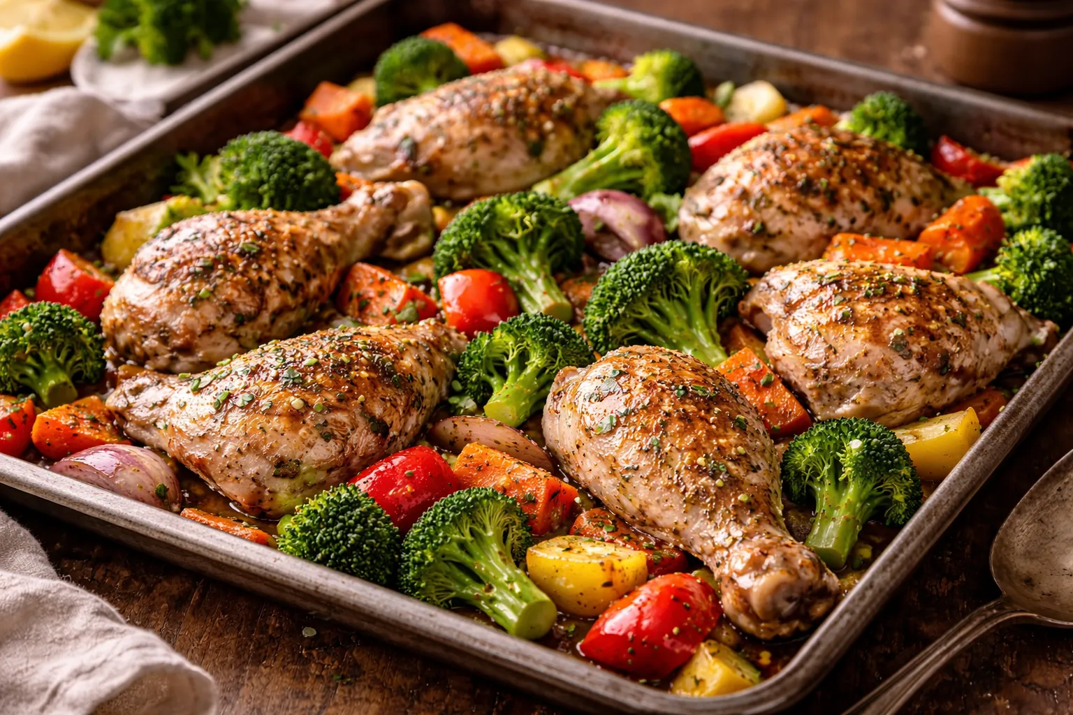 Sheet-pan piletina i povrće iz rerne (minimalno suđa, 35 min)