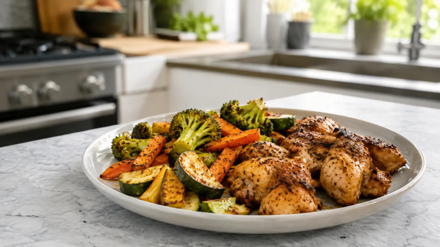 Sheet-pan chicken and vegetables (minimal dishes) – high-protein, quick, meal-prep dinner (35 min)