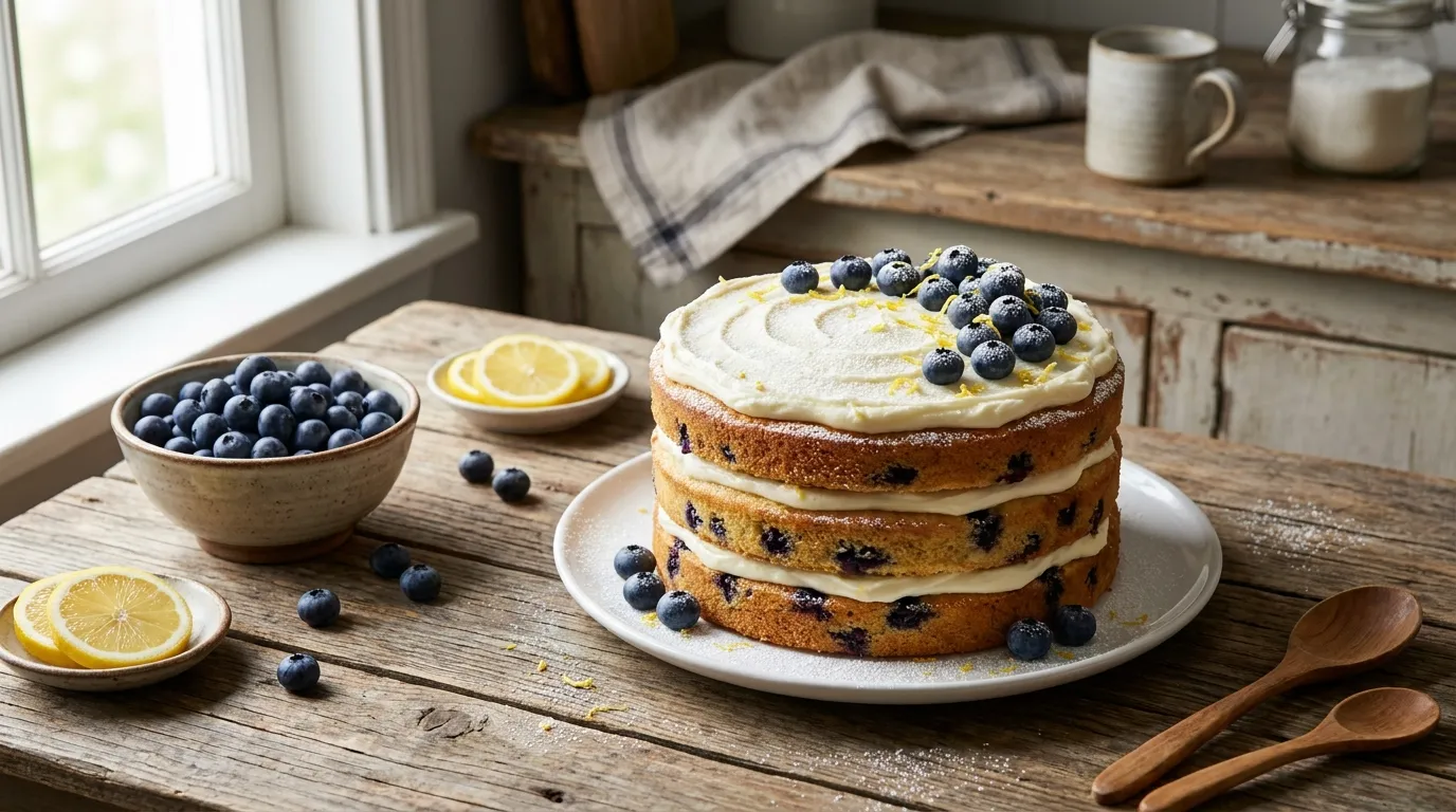 Moist Lemon Blueberry Layer Cake
