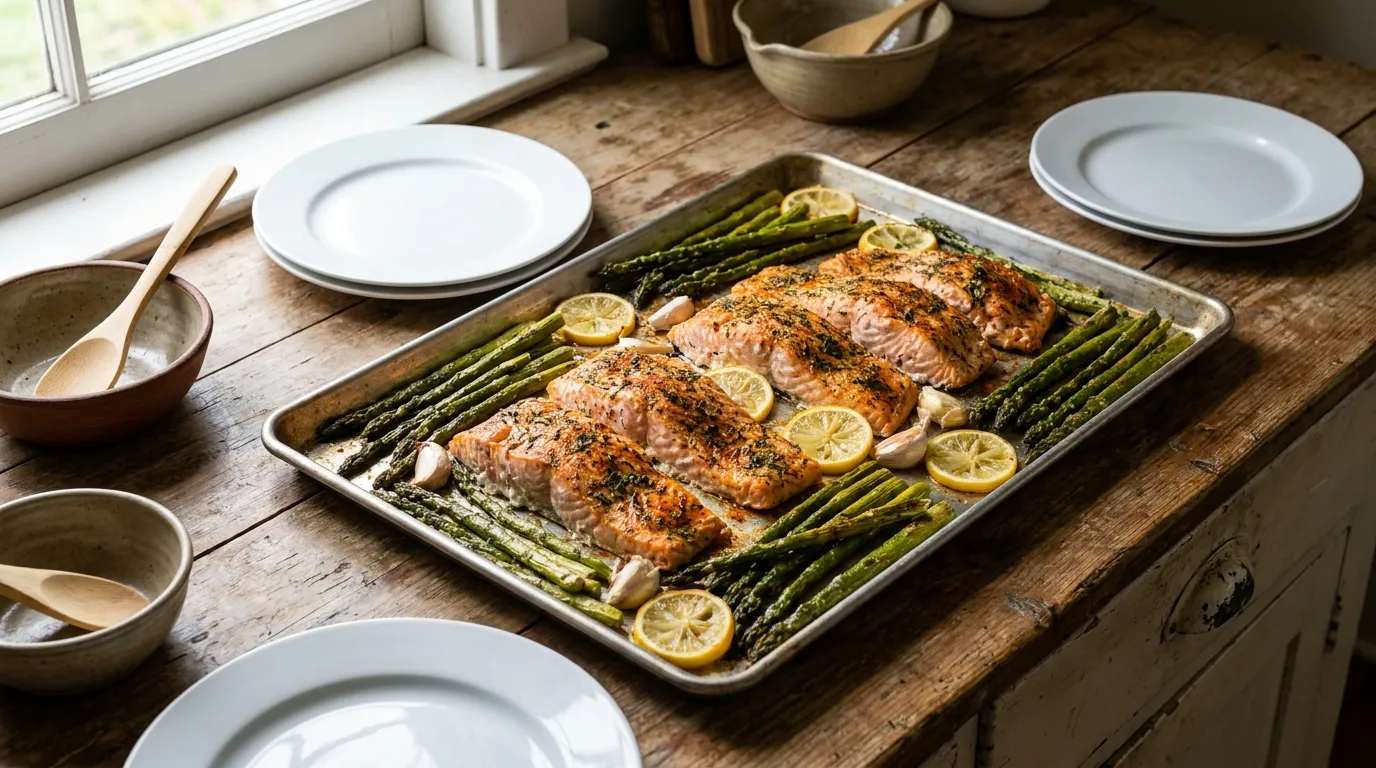 Sheet-Pan Salmon with Asparagus, Lemon and Garlic