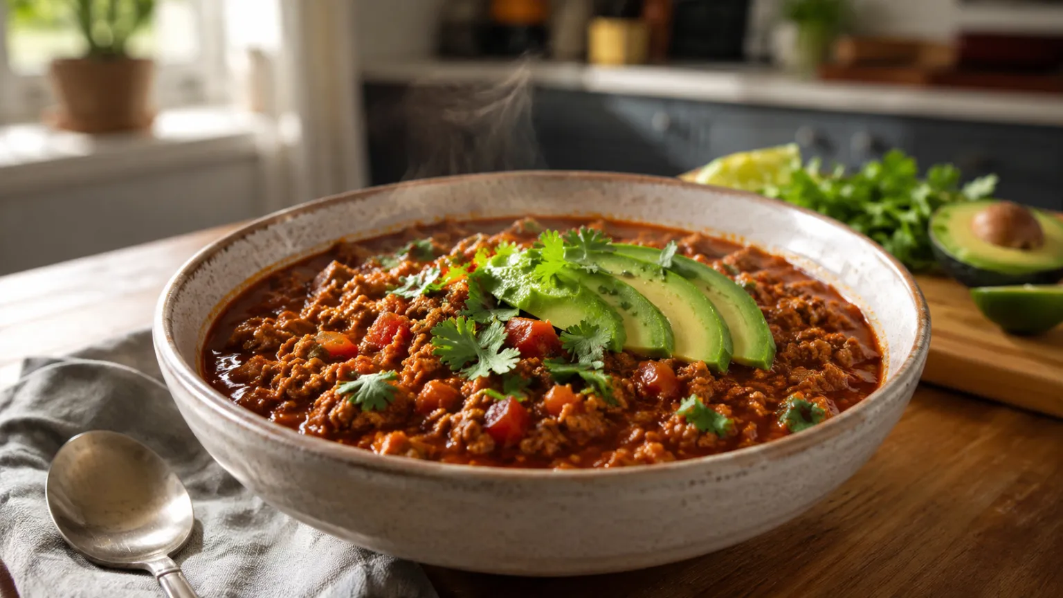 Keto Beef Chili with Avocado