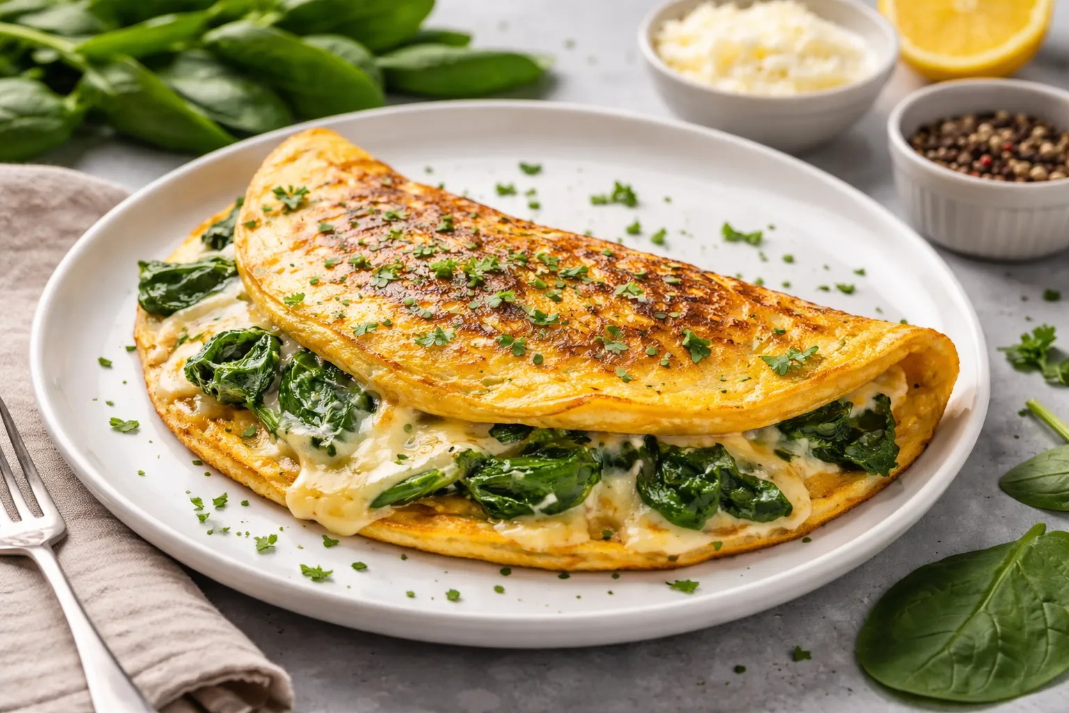 Keto Omelette with Cheese and Spinach