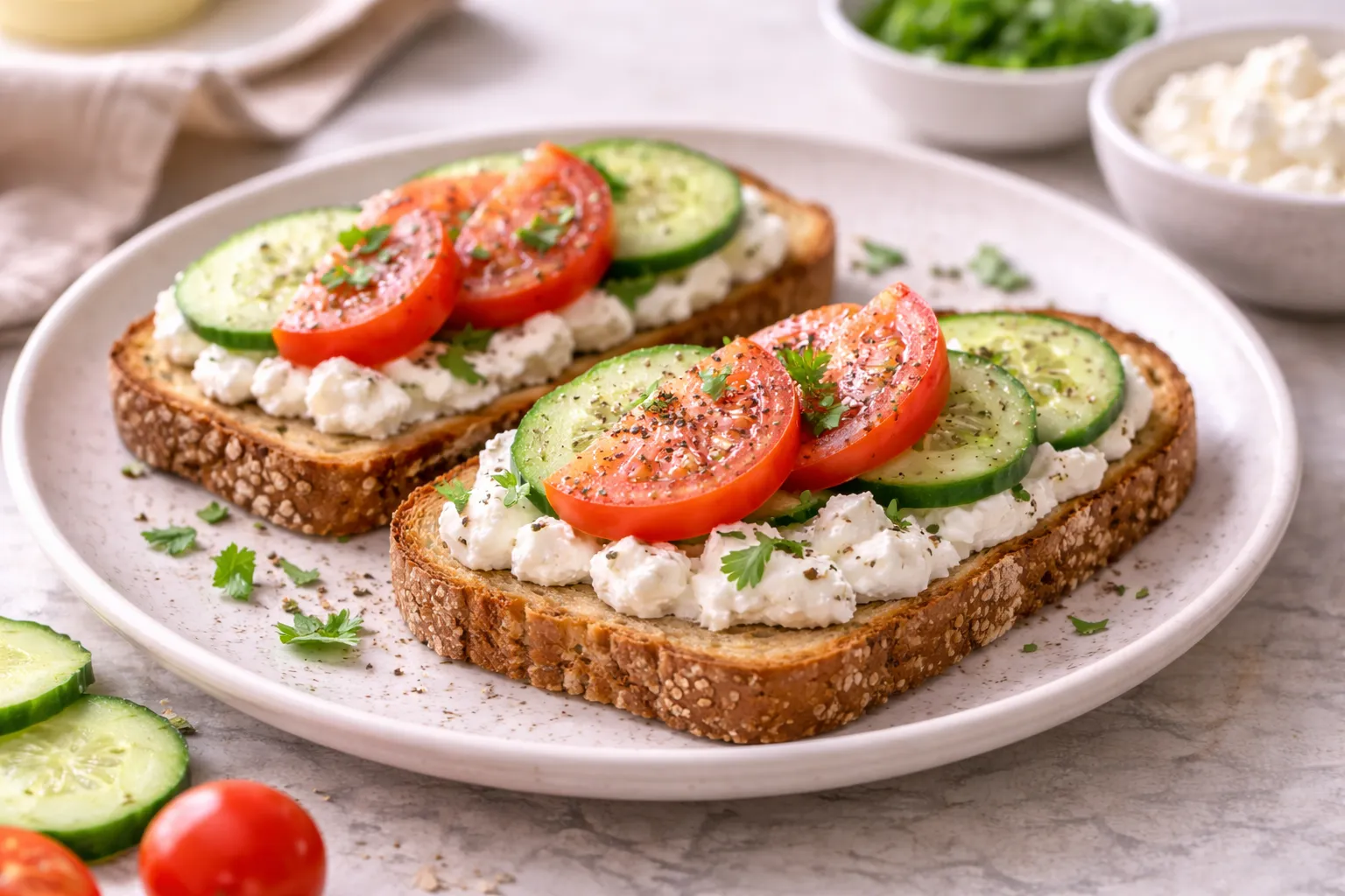 Tost sa svježim sirom i povrćem (brz proteinski doručak, 10 min)