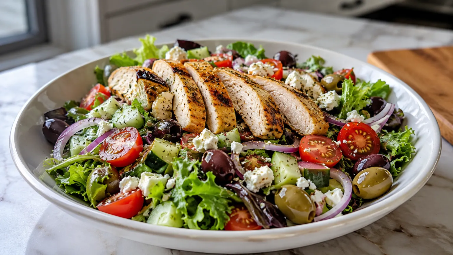 Mediterranean salad with olives and protein – high-protein, quick, no-cook lunch (12 min)