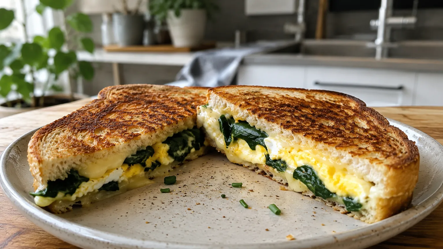Sándwich a la parrilla con espinacas, huevo y queso