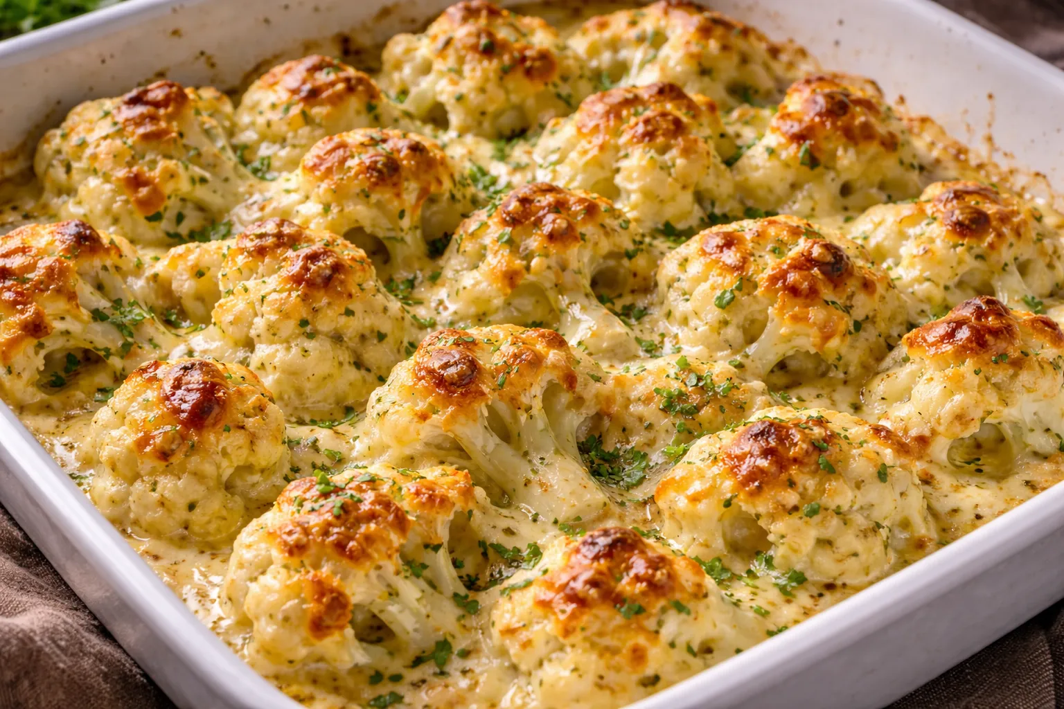 Keto Baked Cauliflower with Cheese and Cream
