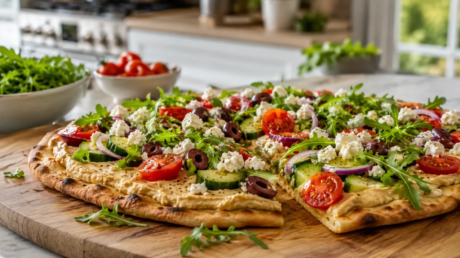 Vegetarian Mediterranean Flatbread Pizza