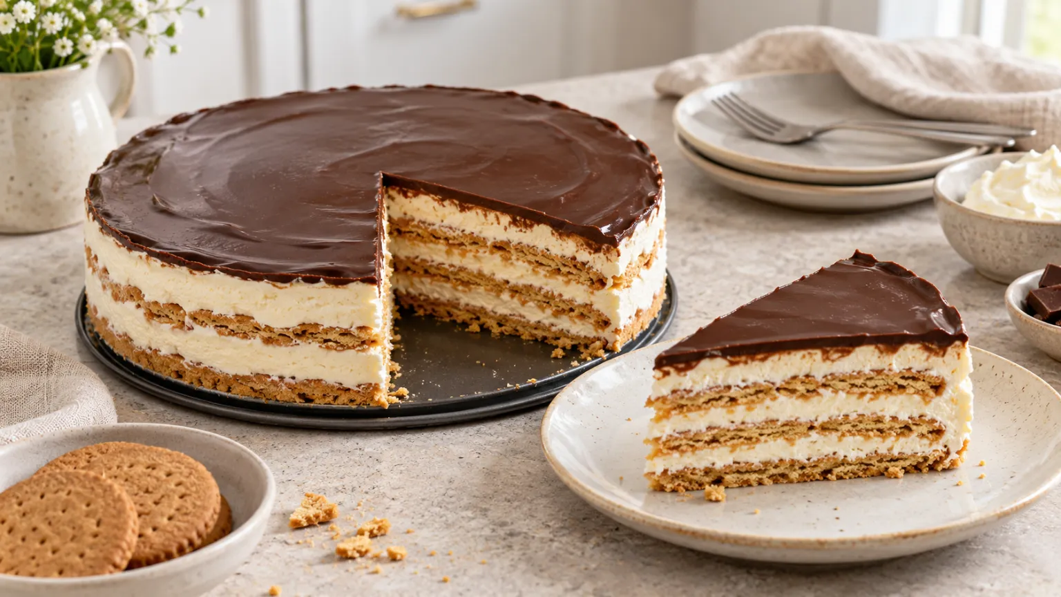 Quick No-Bake Biscuit Cake – Easy Creamy Recipe