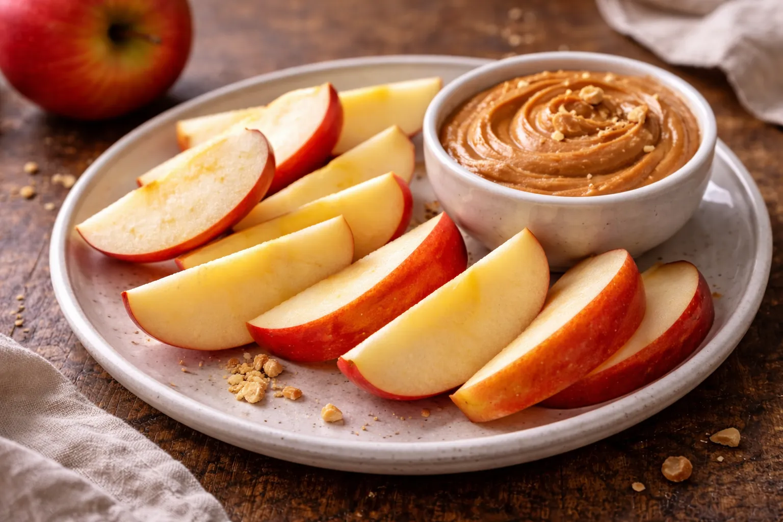 Voće + kašika putera od kikirikija (brza užina za sitost, 3 min)