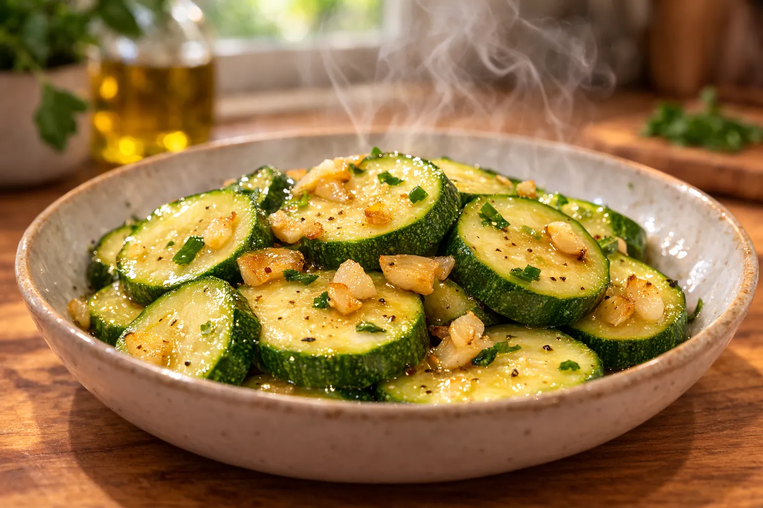 Tikvice na pari s bijelim lukom