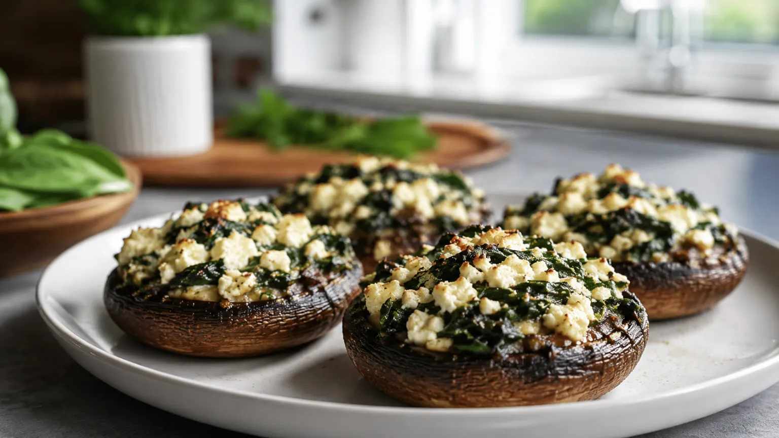 Keto Spinach & Feta Stuffed Portobello Mushrooms