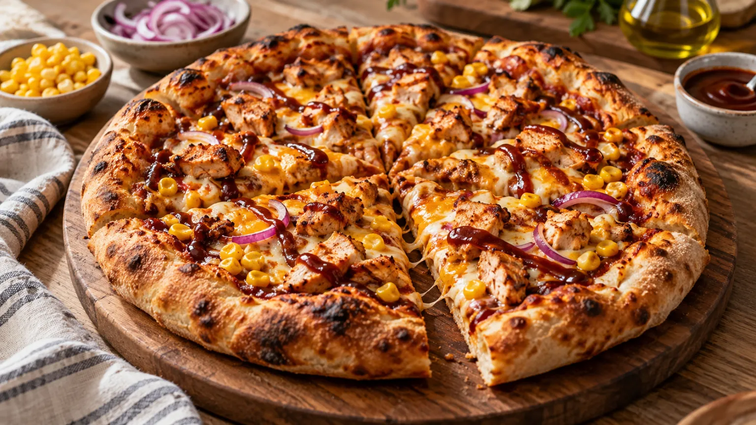 Smoky BBQ Chicken Pizza with Cheddar and Corn