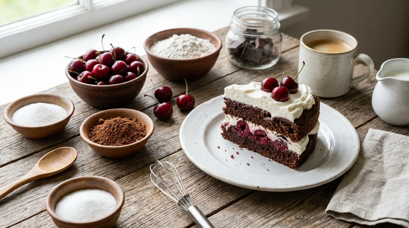 Chocolate Sour Cherry Cake with Whipped Cream